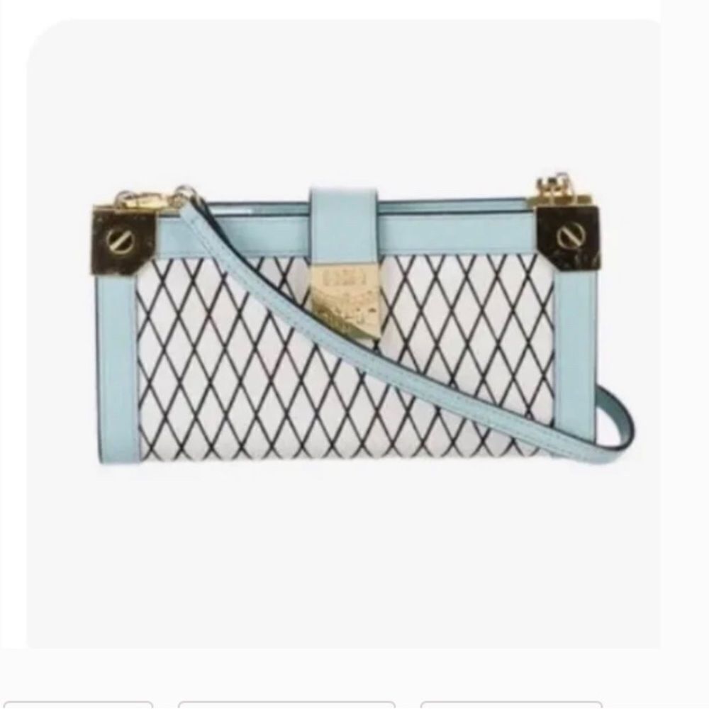 AUTHENTIC MCM Leather *Tiffany Blue* Patricia WOC Wallet on Strap Crossbody